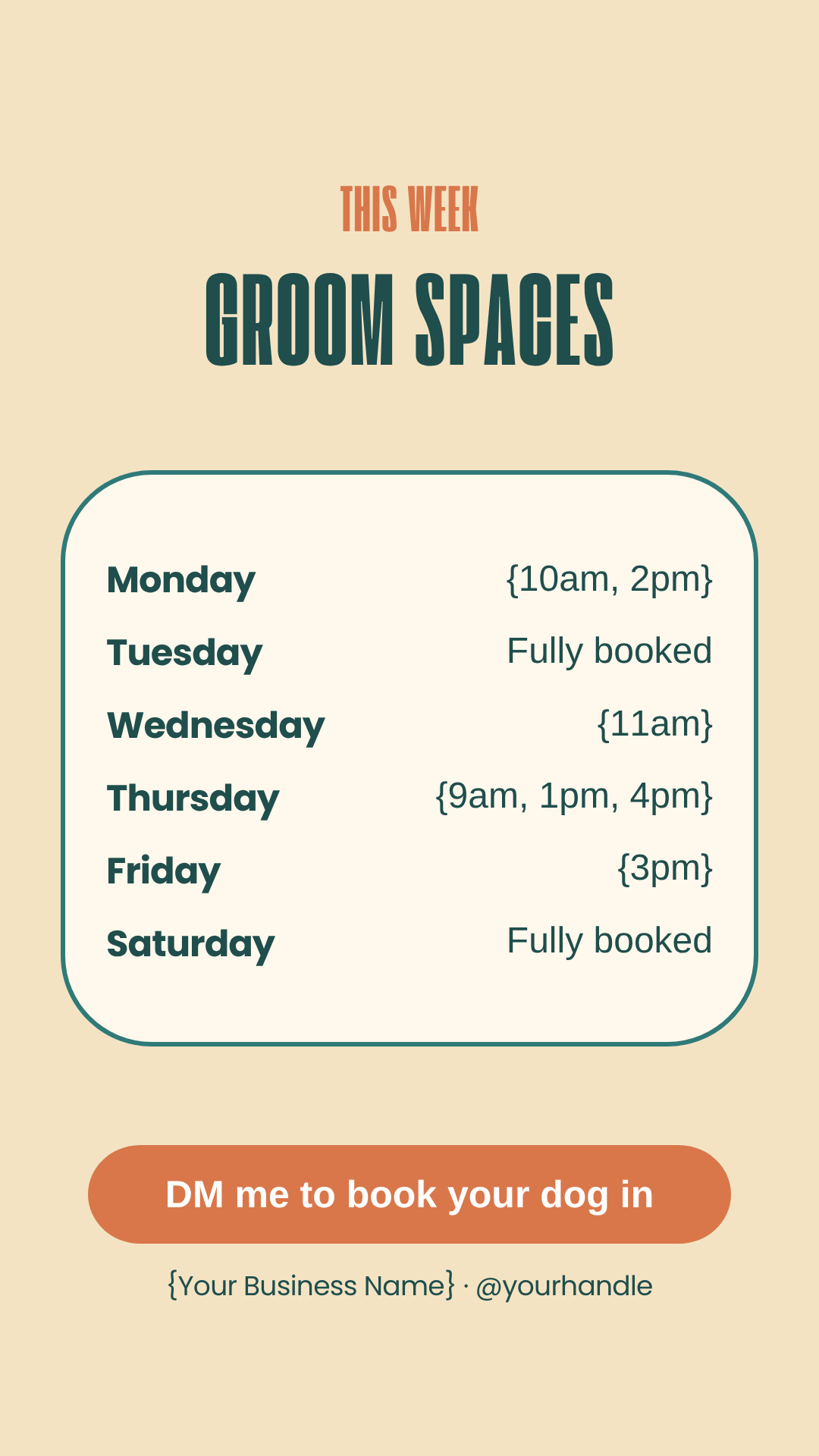 Dog groomer spaces this week Story template