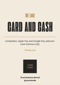 Printable A4 salon sign: We take card and cash, with space for your logo and business name
