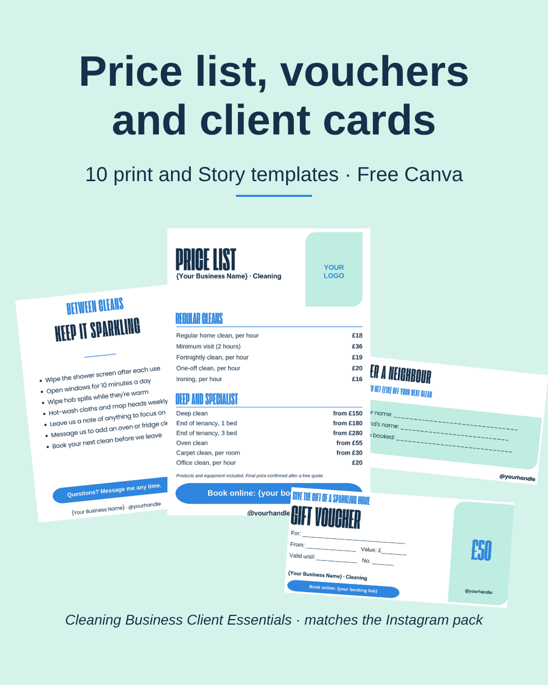 Cleaning Business Client Essentials: price list, vouchers and client cards
