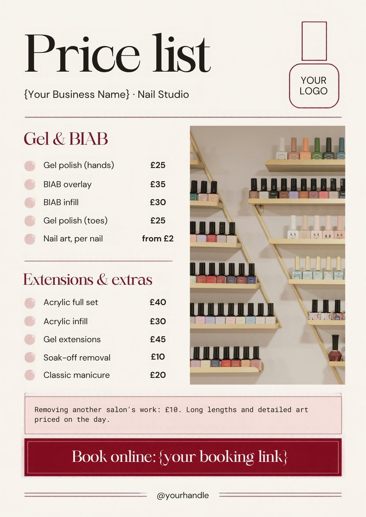 Nail Tech Client Essentials price list