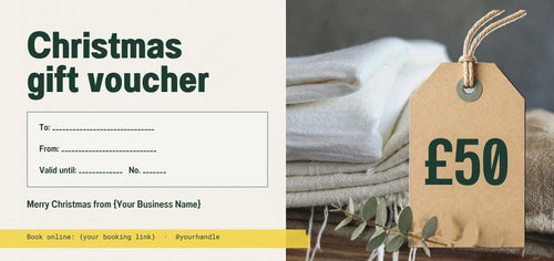Cleaning Christmas gift voucher on a kraft laundry tag