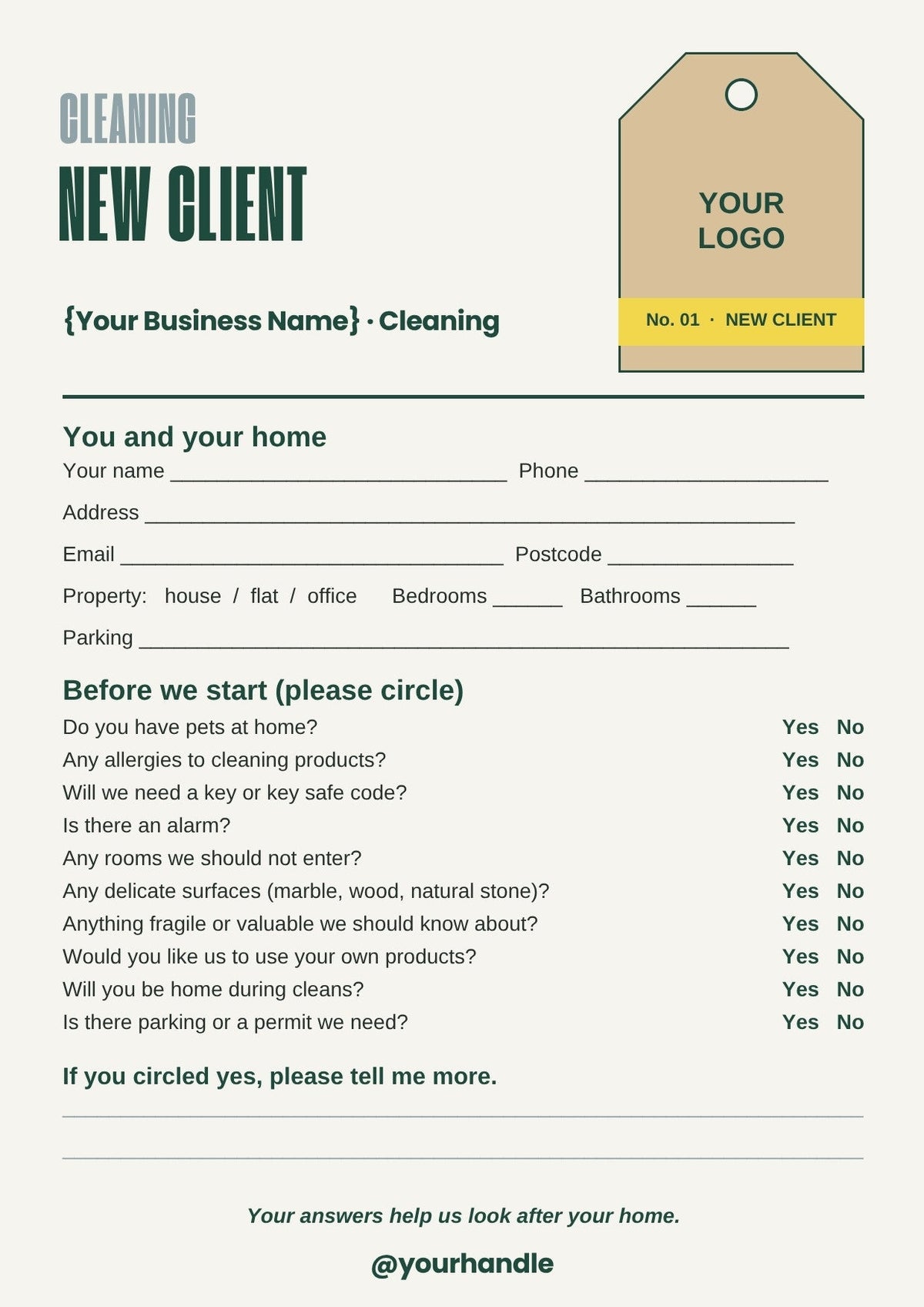 Cleaning client form