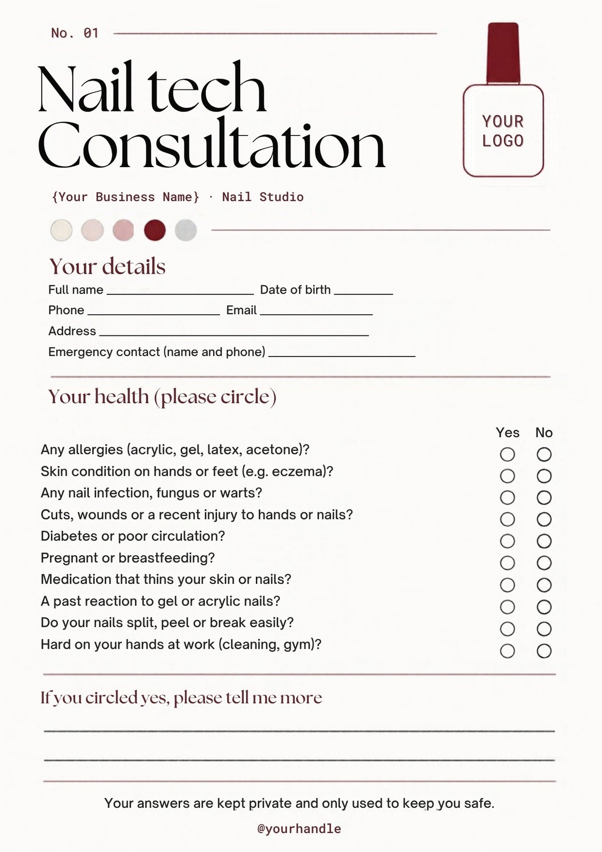 Nail Tech Client Forms page 1