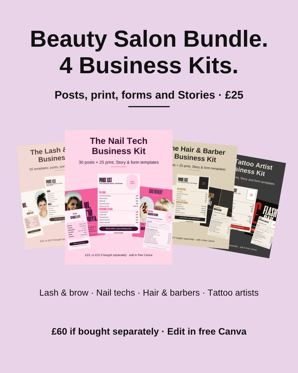 Beauty Salon Bundle: Lash, Nail, Hair and Tattoo Business Kits