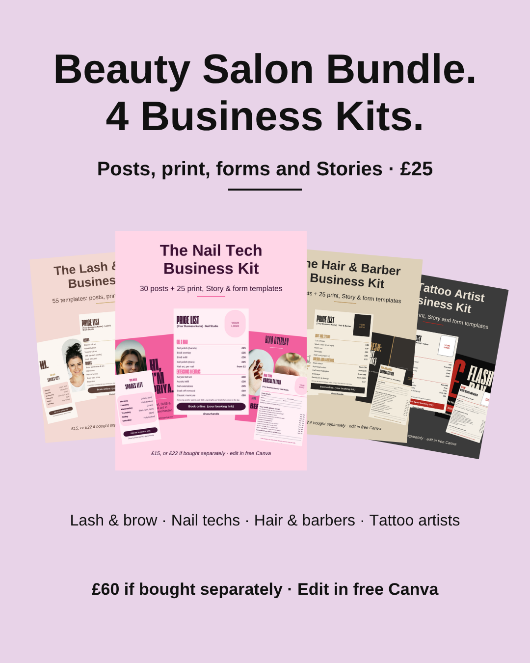 Beauty Salon Bundle: Lash, Nail, Hair and Tattoo Business Kits