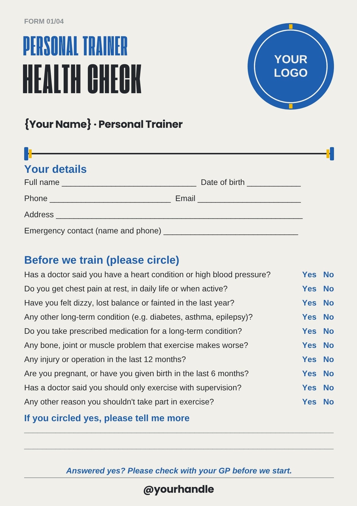Personal Trainer Client Forms