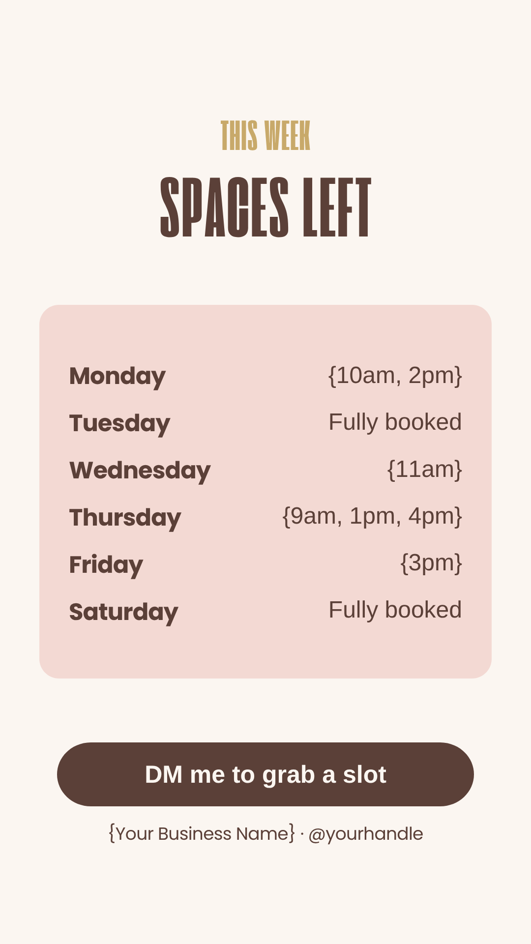 Spaces left this week Instagram Story template for lash techs