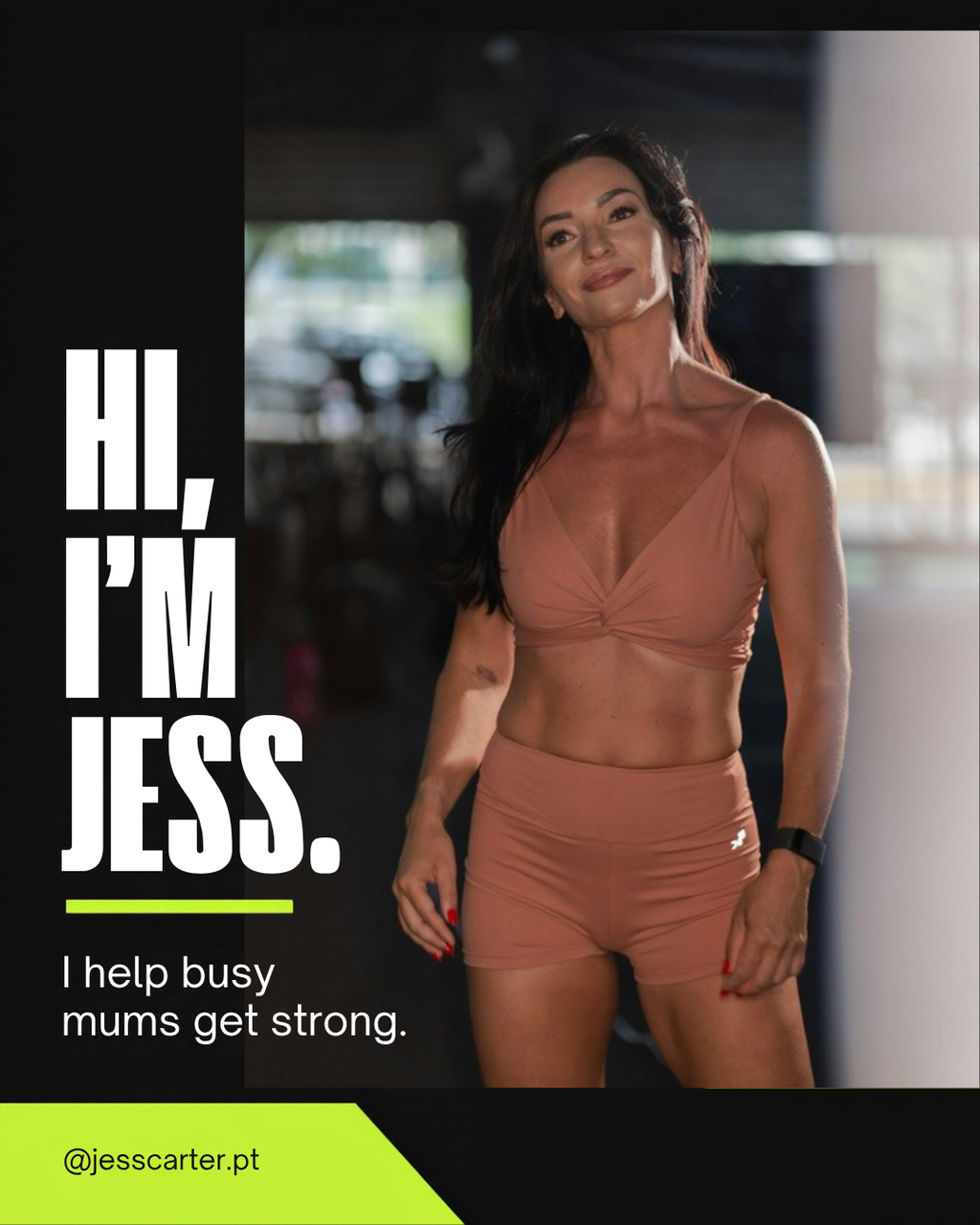 Example intro post from the Personal Trainer pack: Hi, I'm Jess, with trainer photo