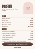 Tattoo price list template, mocha A4 style