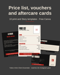 Tattoo Artist Client Essentials: price list, vouchers, appointment and aftercare cards