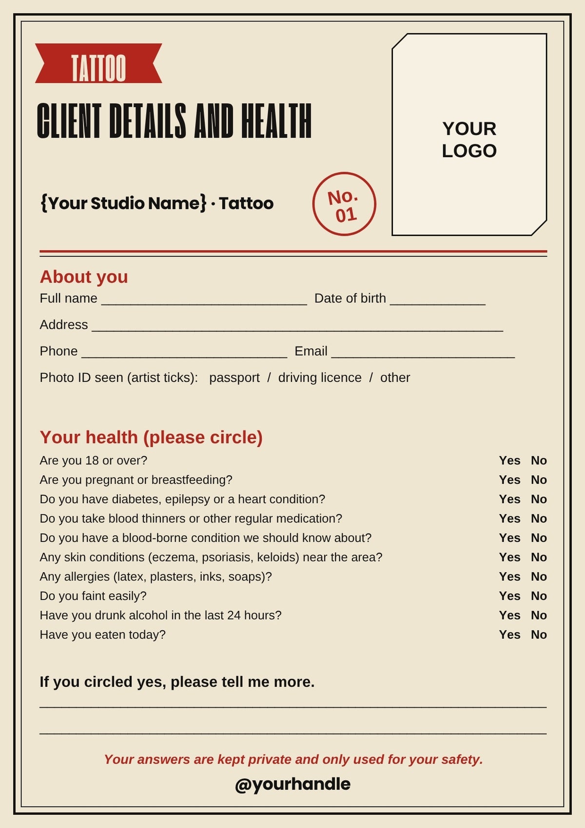 Tattoo Artist Client Forms