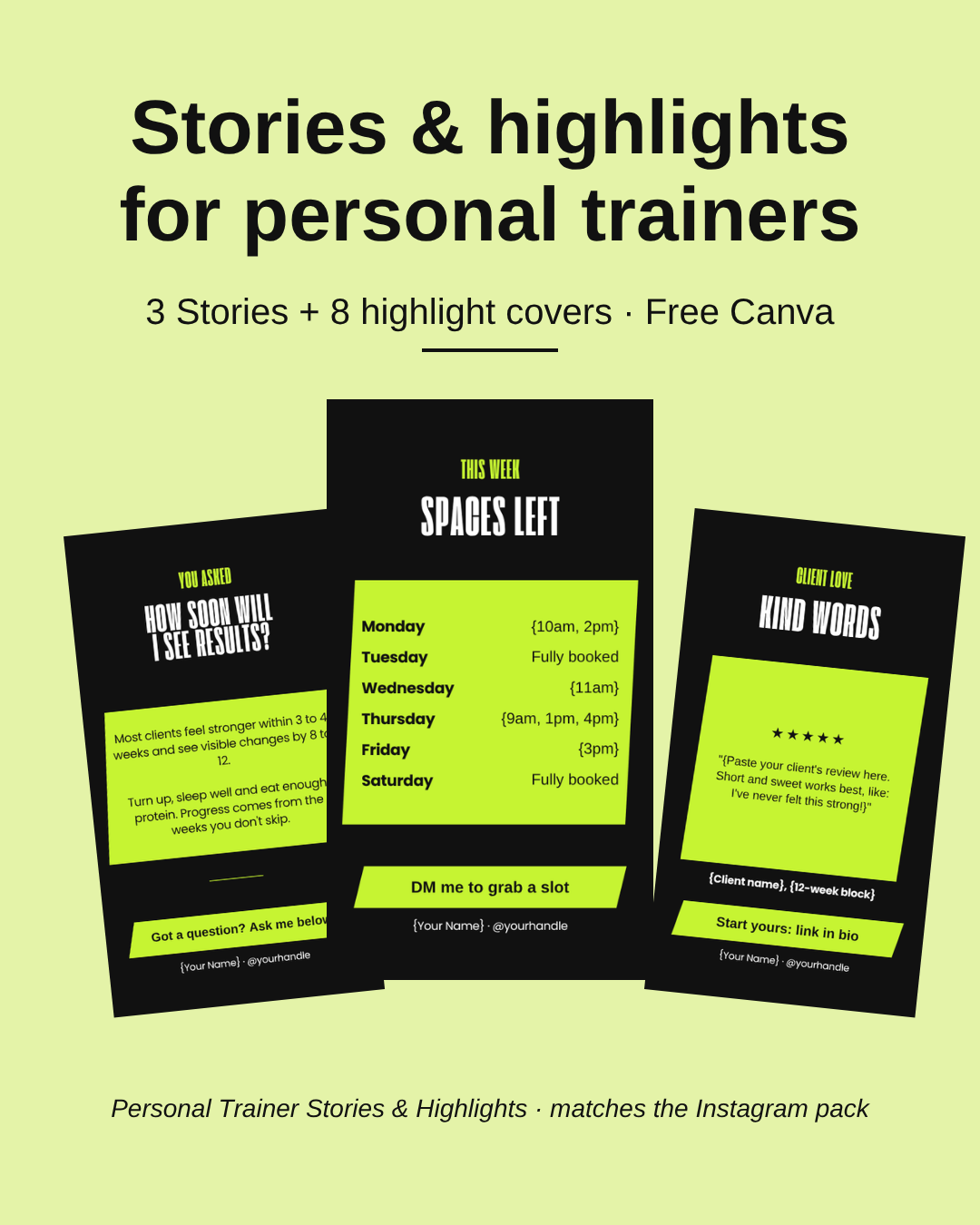 Personal trainer Instagram Stories and highlight cover templates