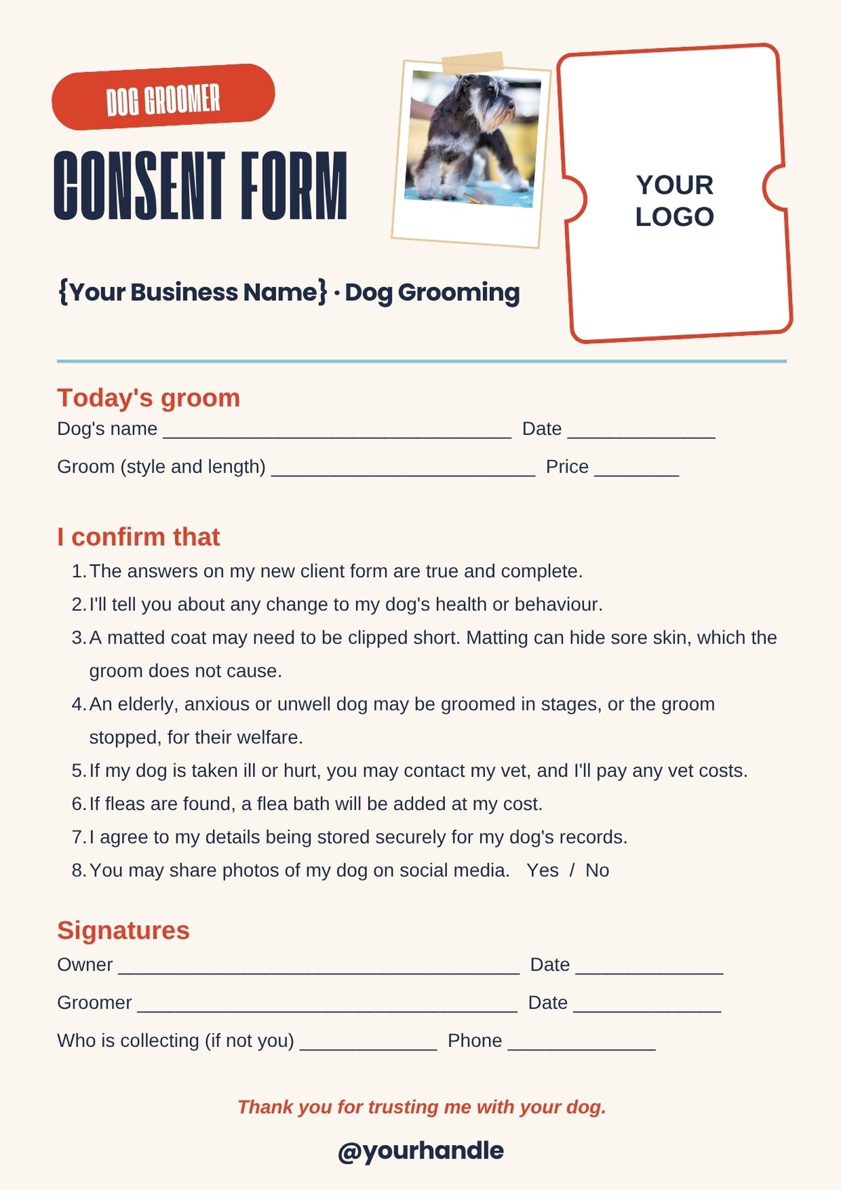 Dog Groomer Client Forms