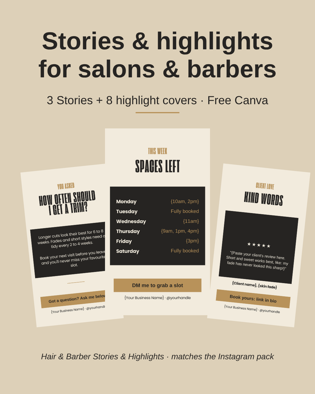 Hairdresser and barber Instagram Story and highlight cover templates
