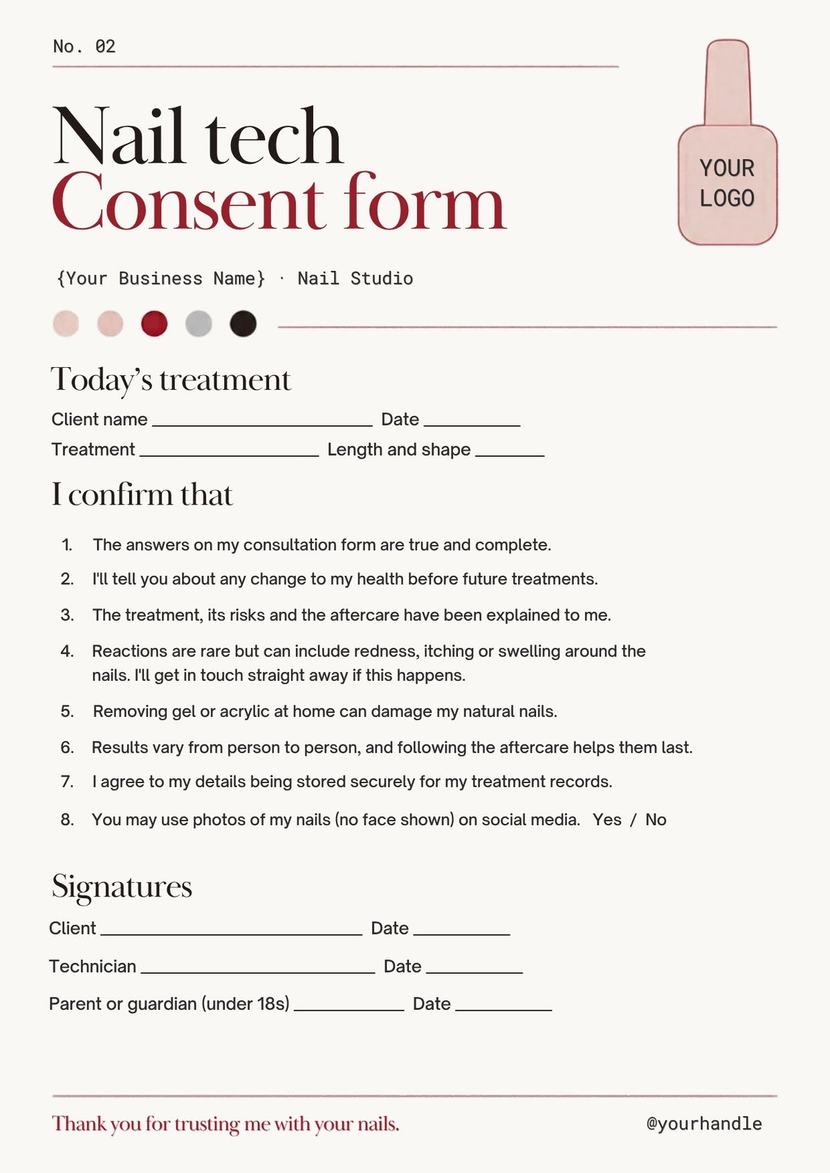 Nail Tech Client Forms page 2