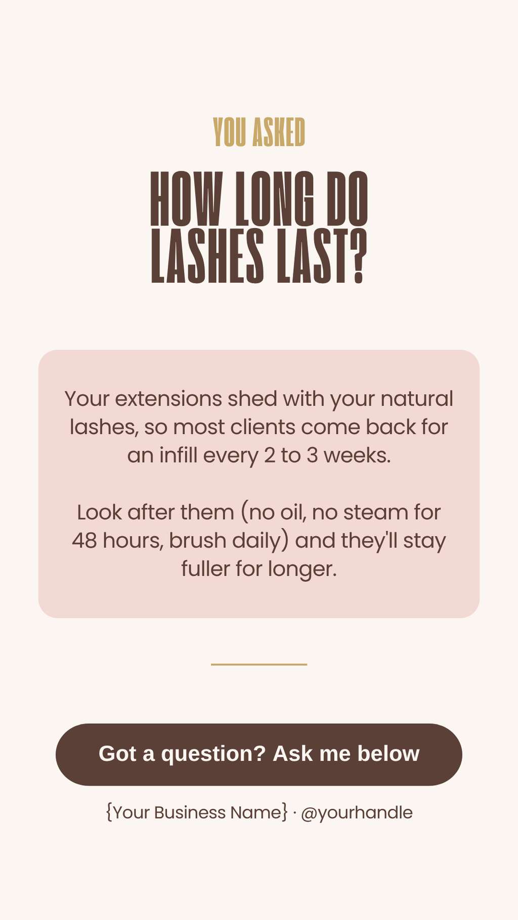 You asked FAQ Instagram Story template for lash techs