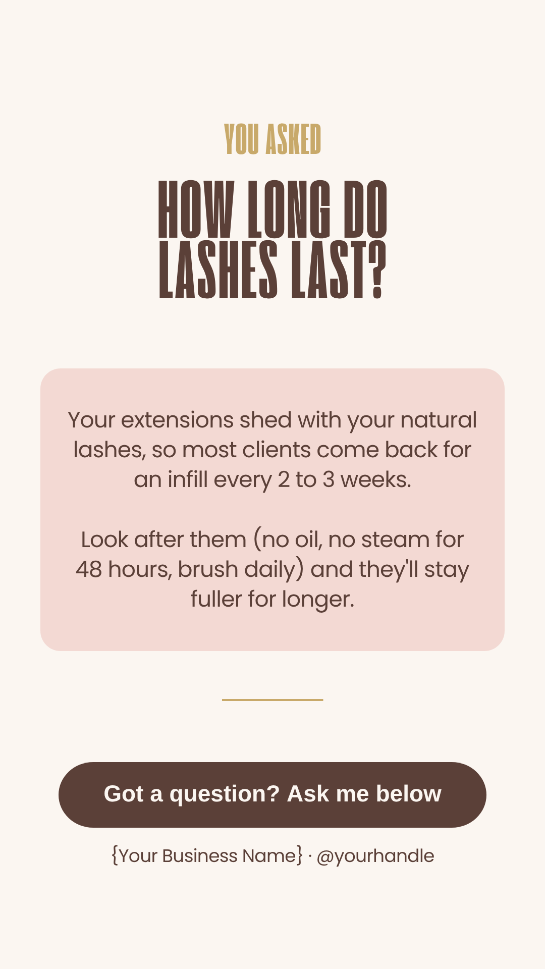You asked FAQ Instagram Story template for lash techs