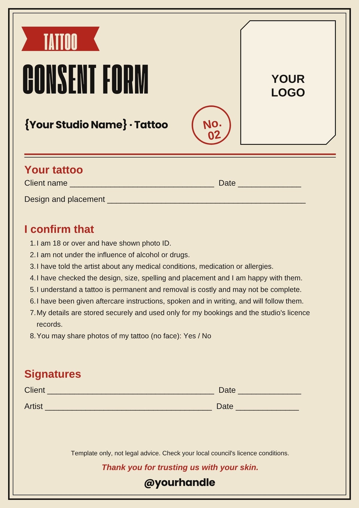 Tattoo Artist Client Forms