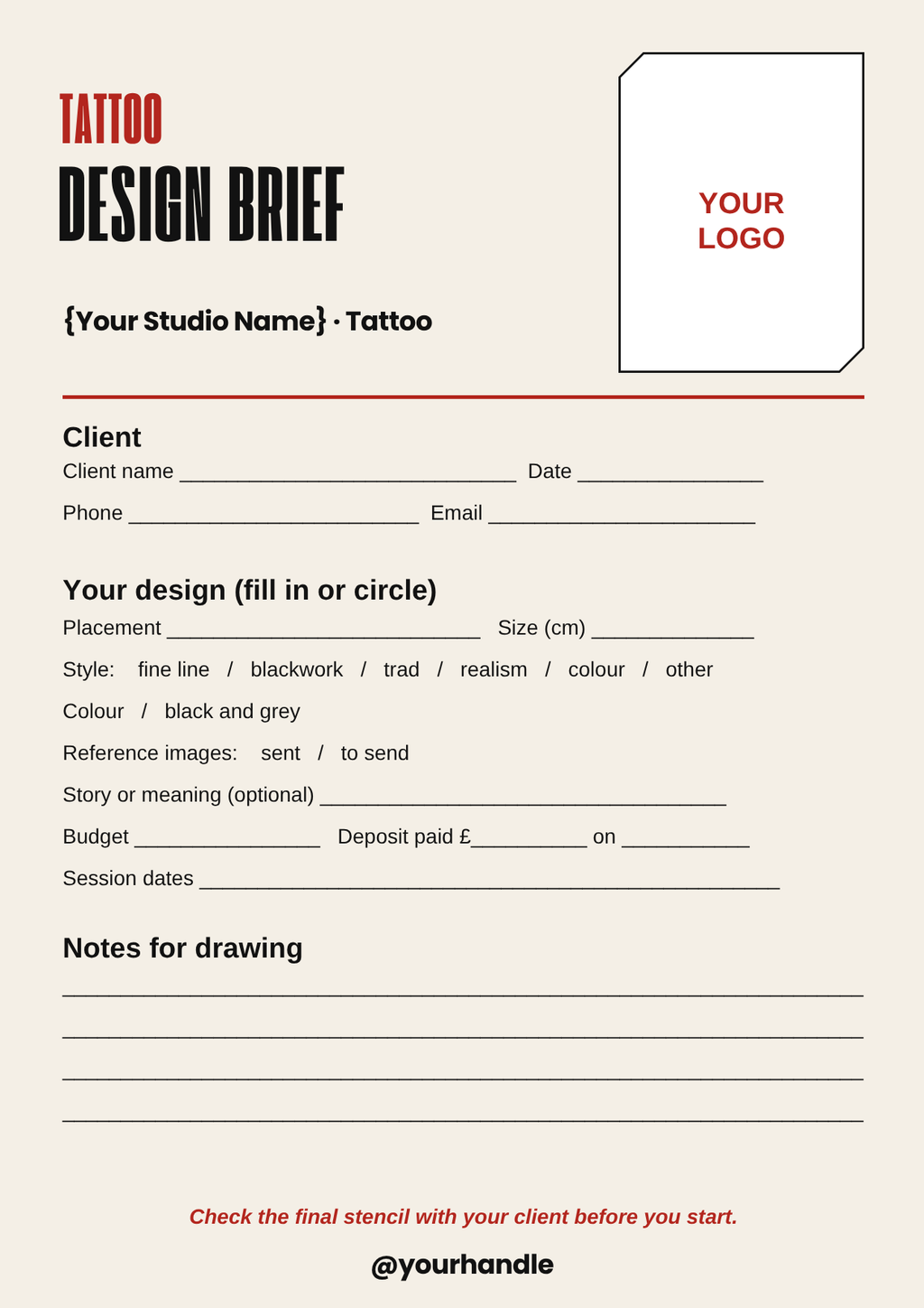 Tattoo design brief template