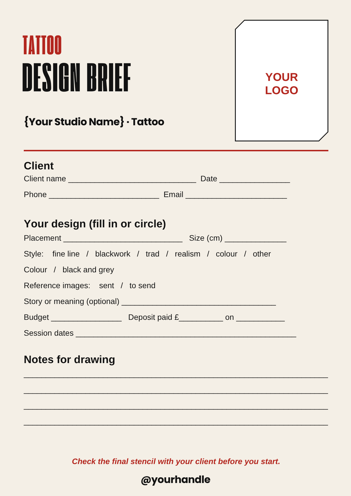 Tattoo design brief template