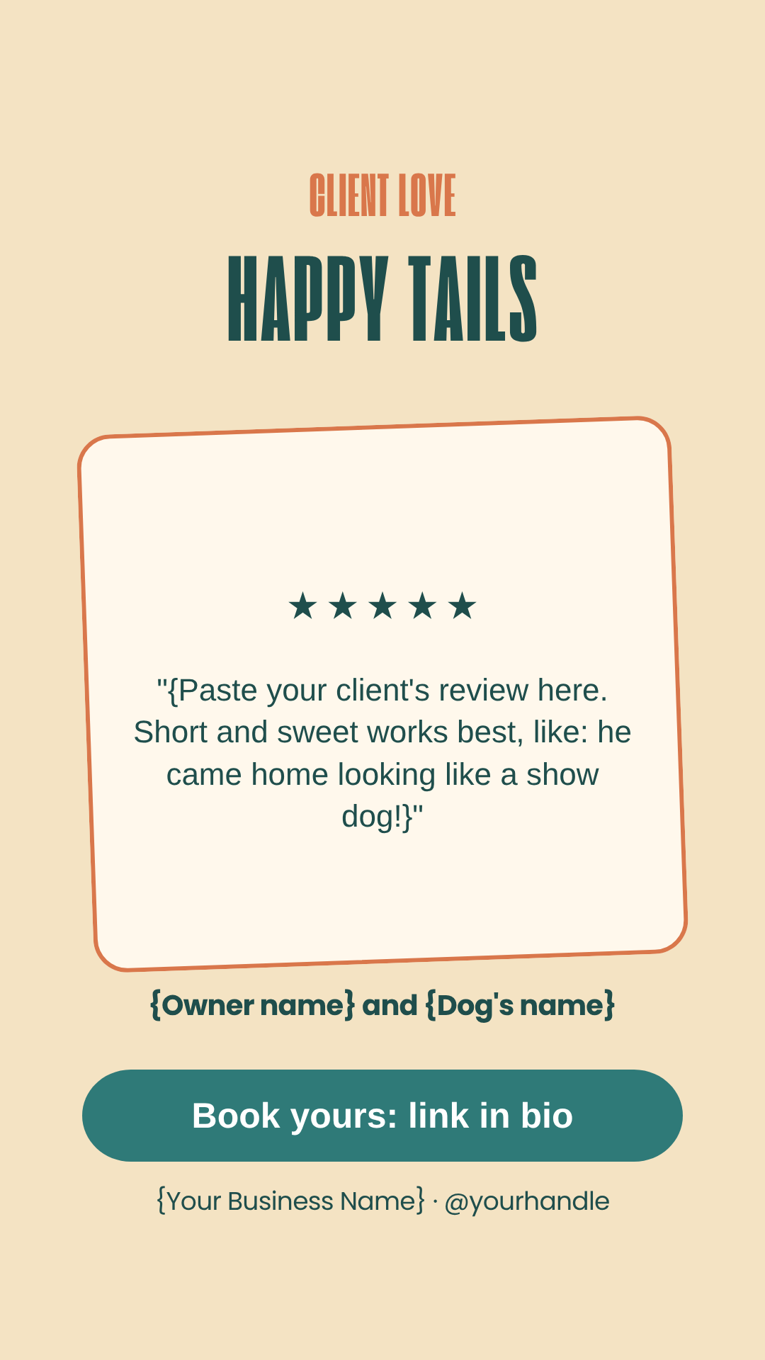 Dog groomer client review Story template
