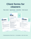 Client forms for cleaners: new client, agreement, checklist, visit record