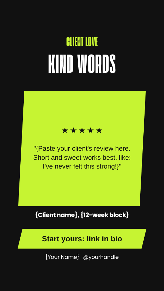 Personal trainer client review Story template