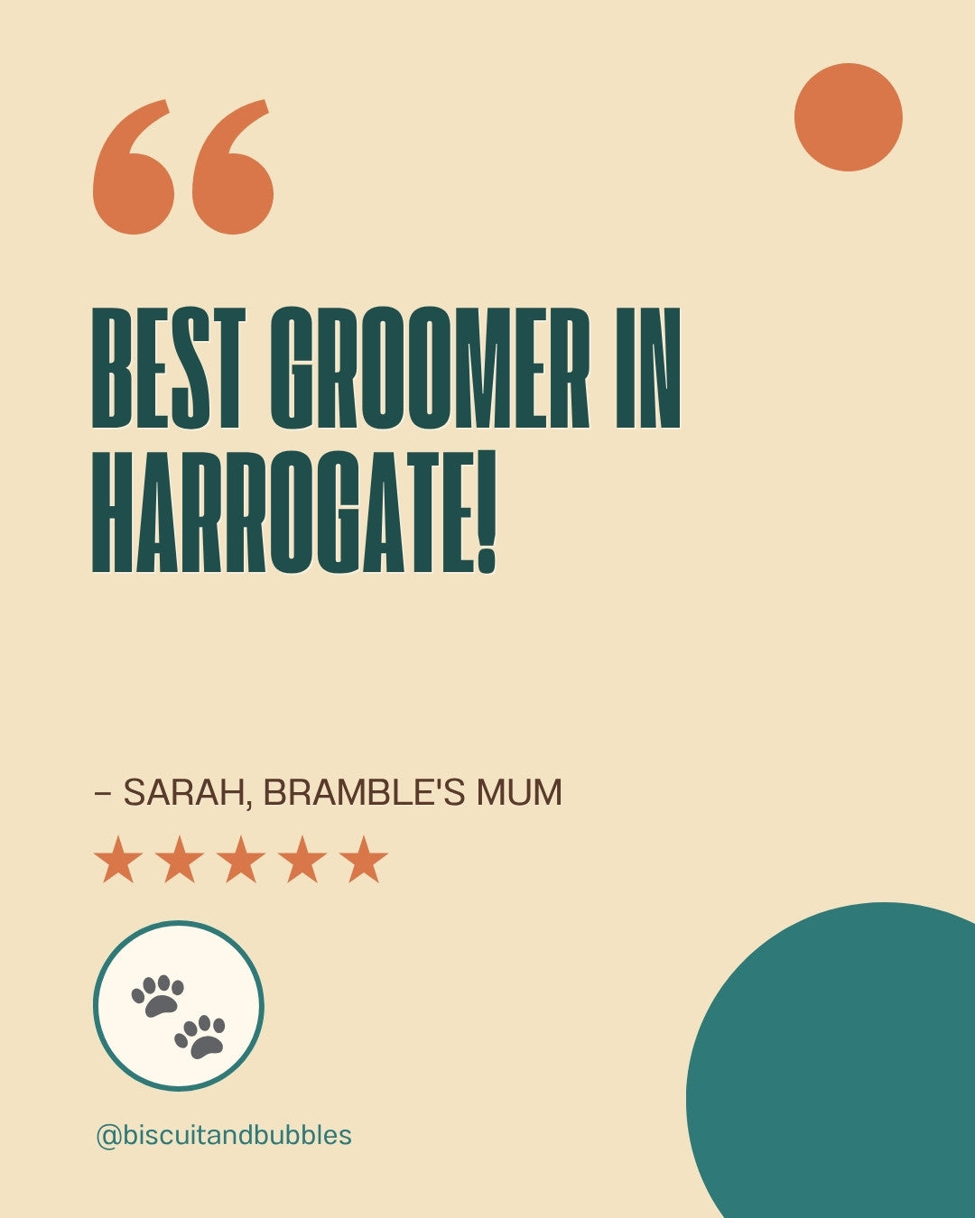 Dog Groomer pack example: 5-star client review post