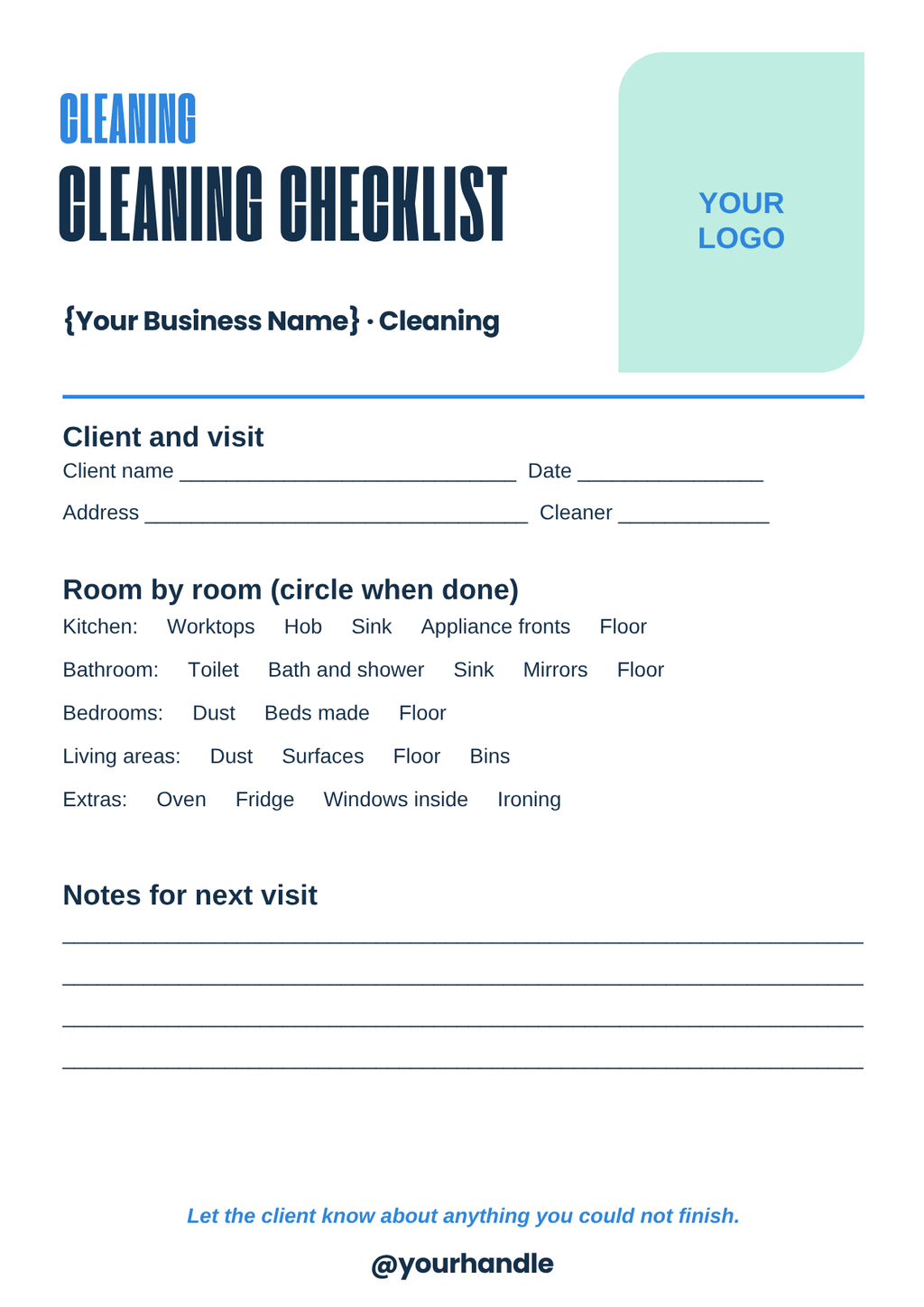 Room by room cleaning checklist template