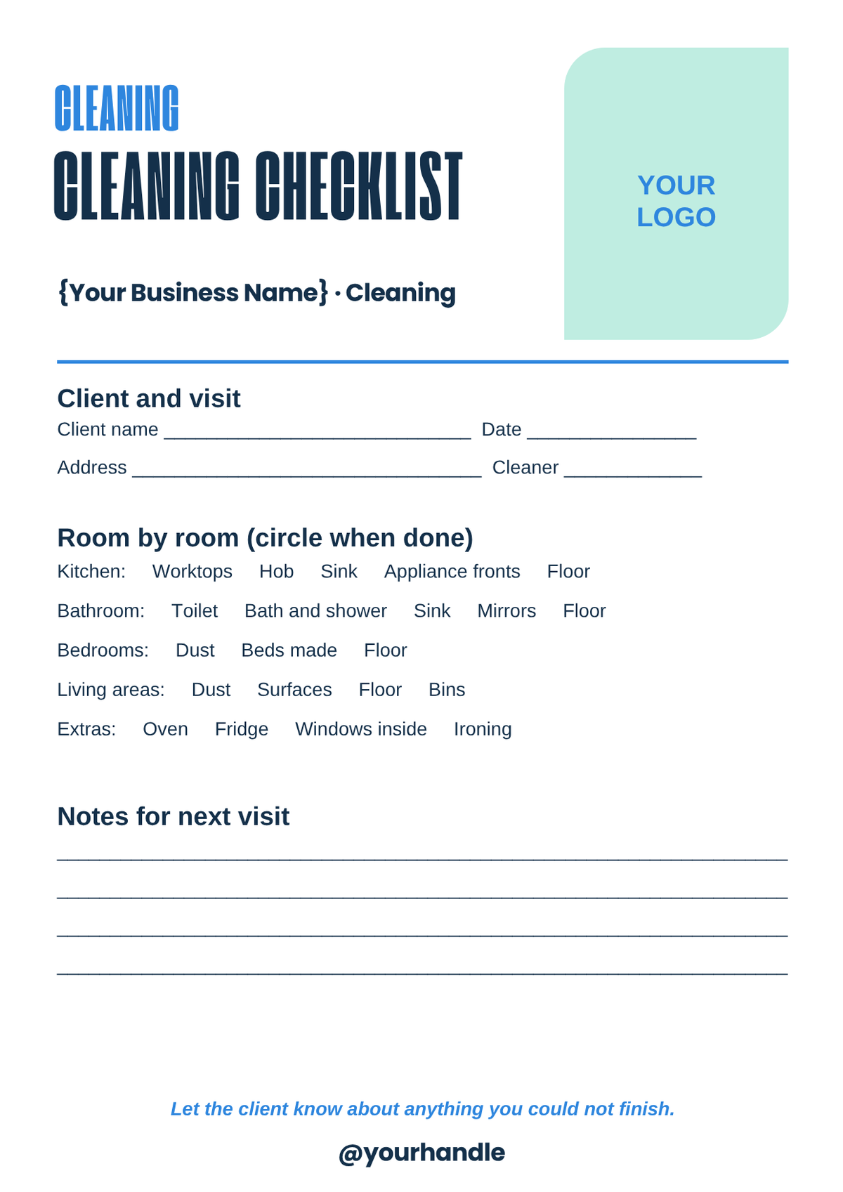 Room by room cleaning checklist template