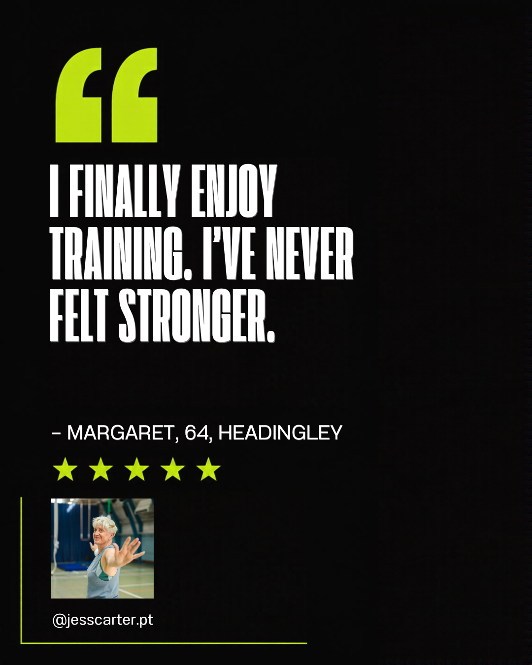 Example five-star client testimonial post with client photo