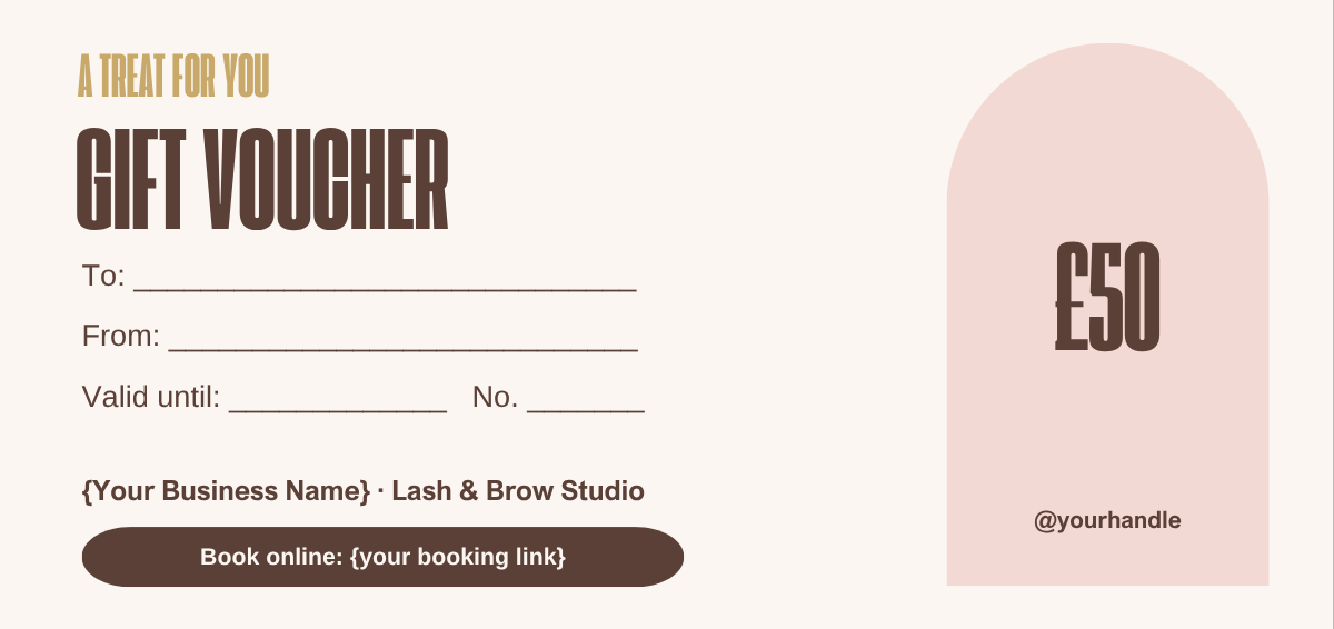 Lash and brow gift voucher template, DL size