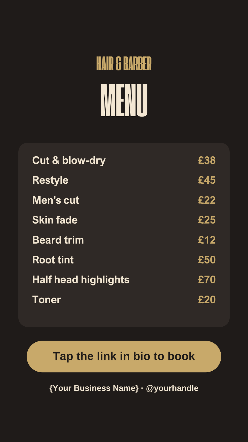 Hair and barber price list Instagram Story template