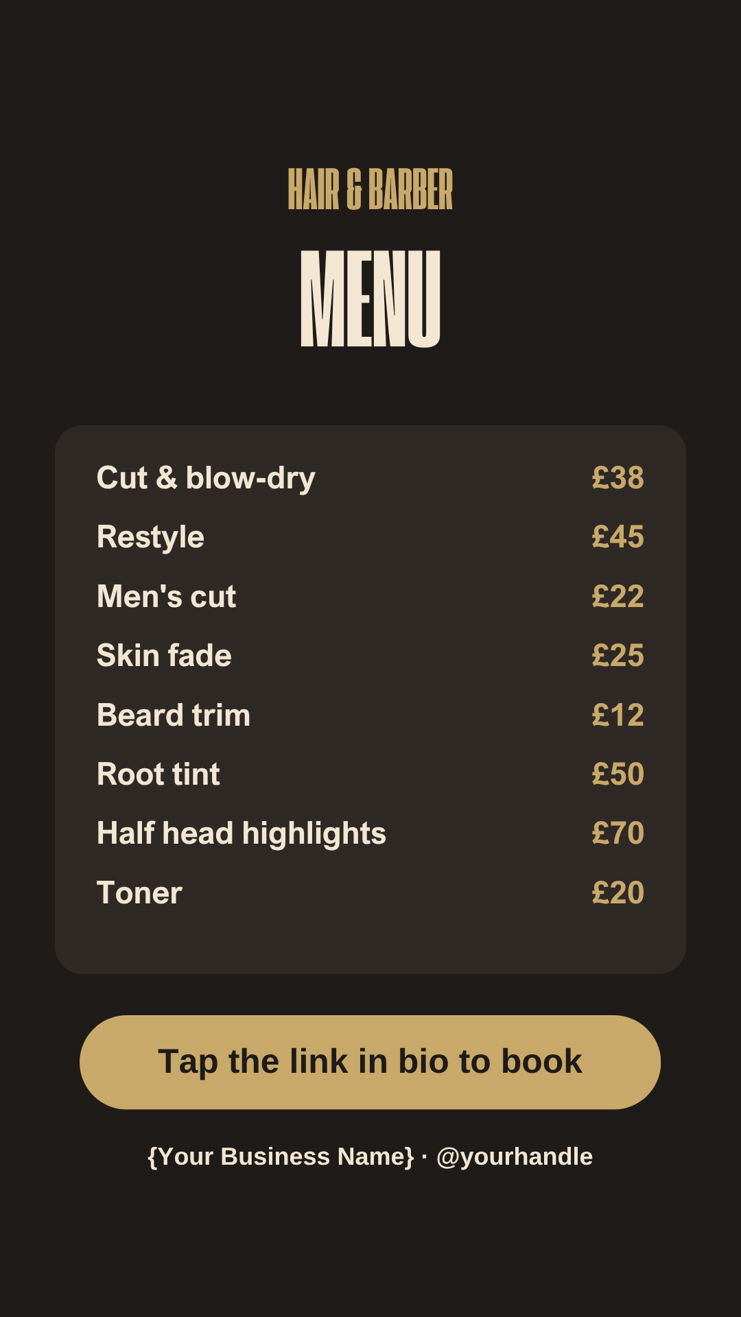 Hair and barber price list Instagram Story template