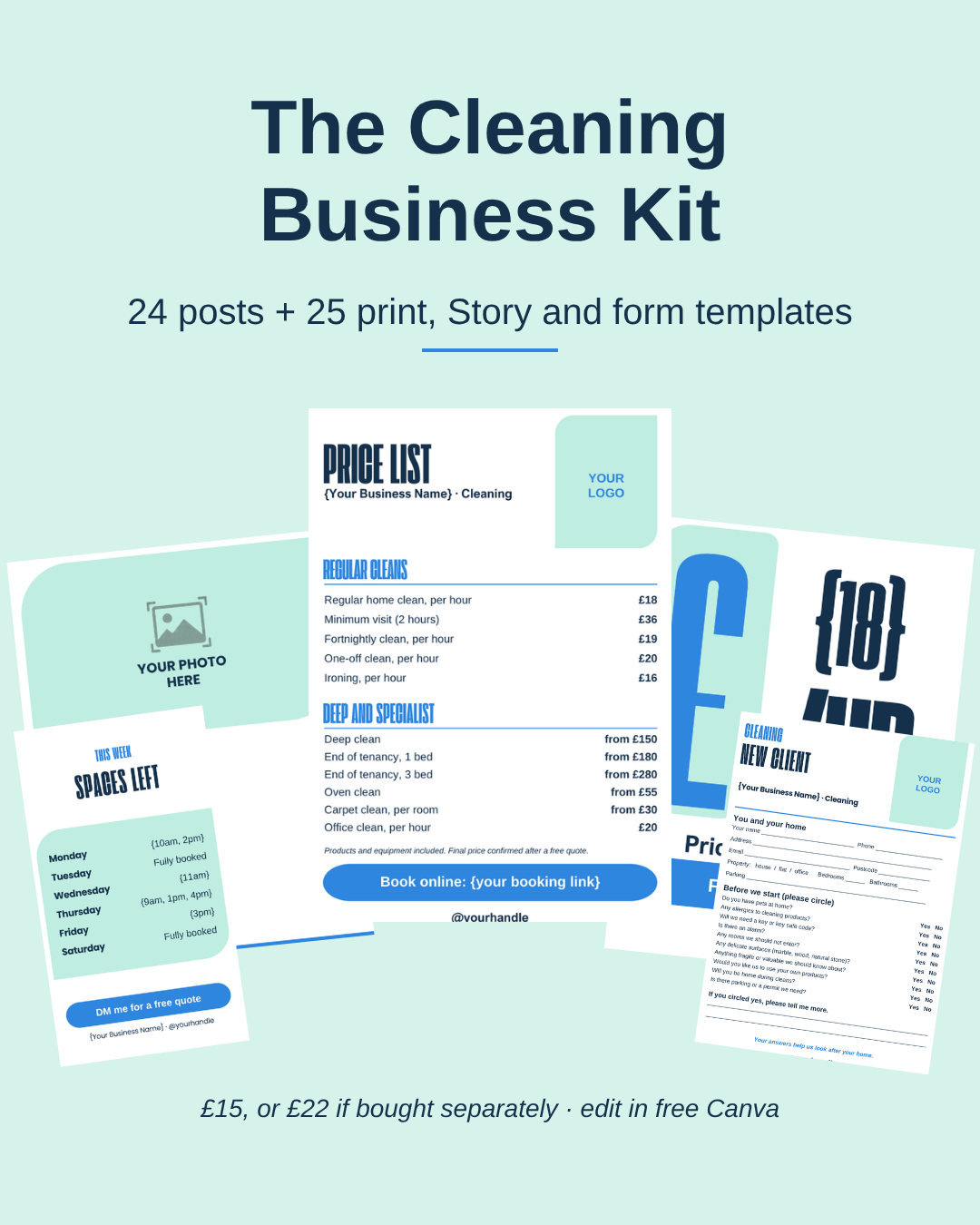The Cleaning Business Kit: 24 posts plus 25 print, Story and form templates