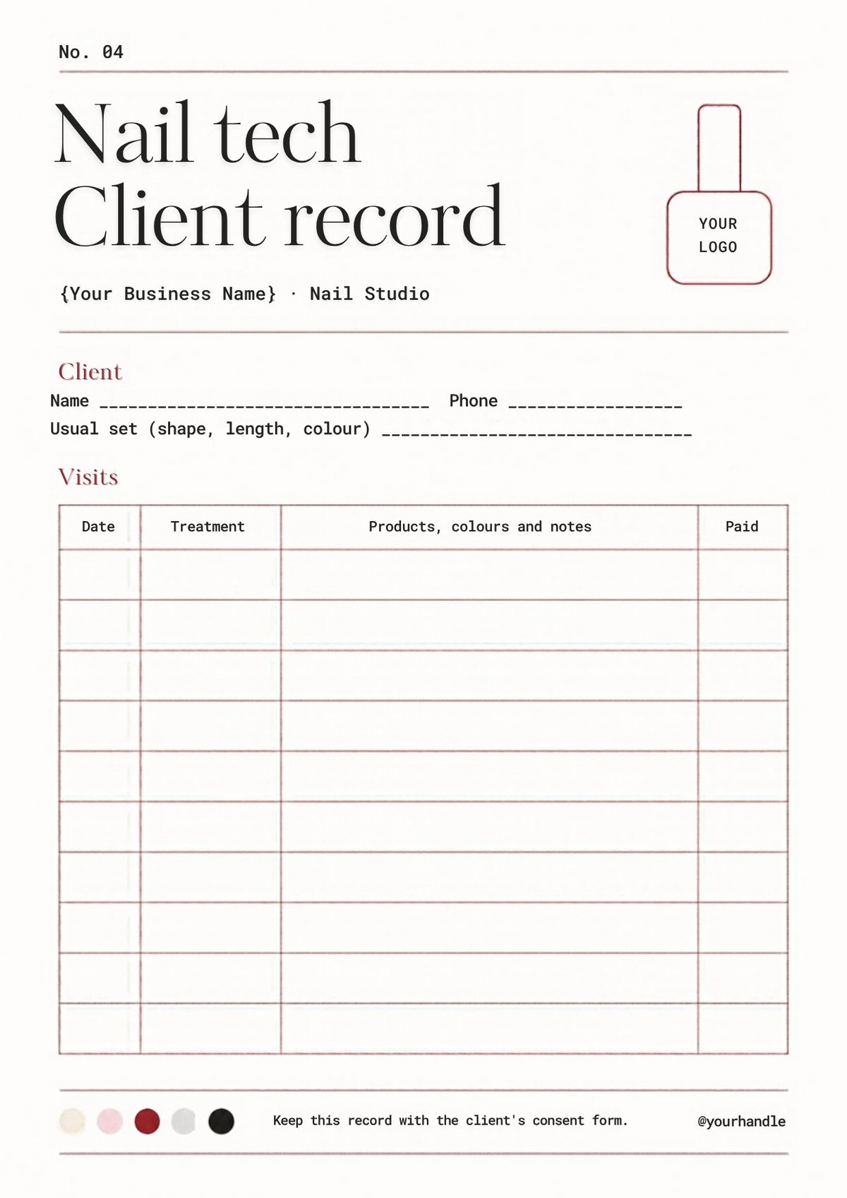 Nail Tech Client Forms page 4