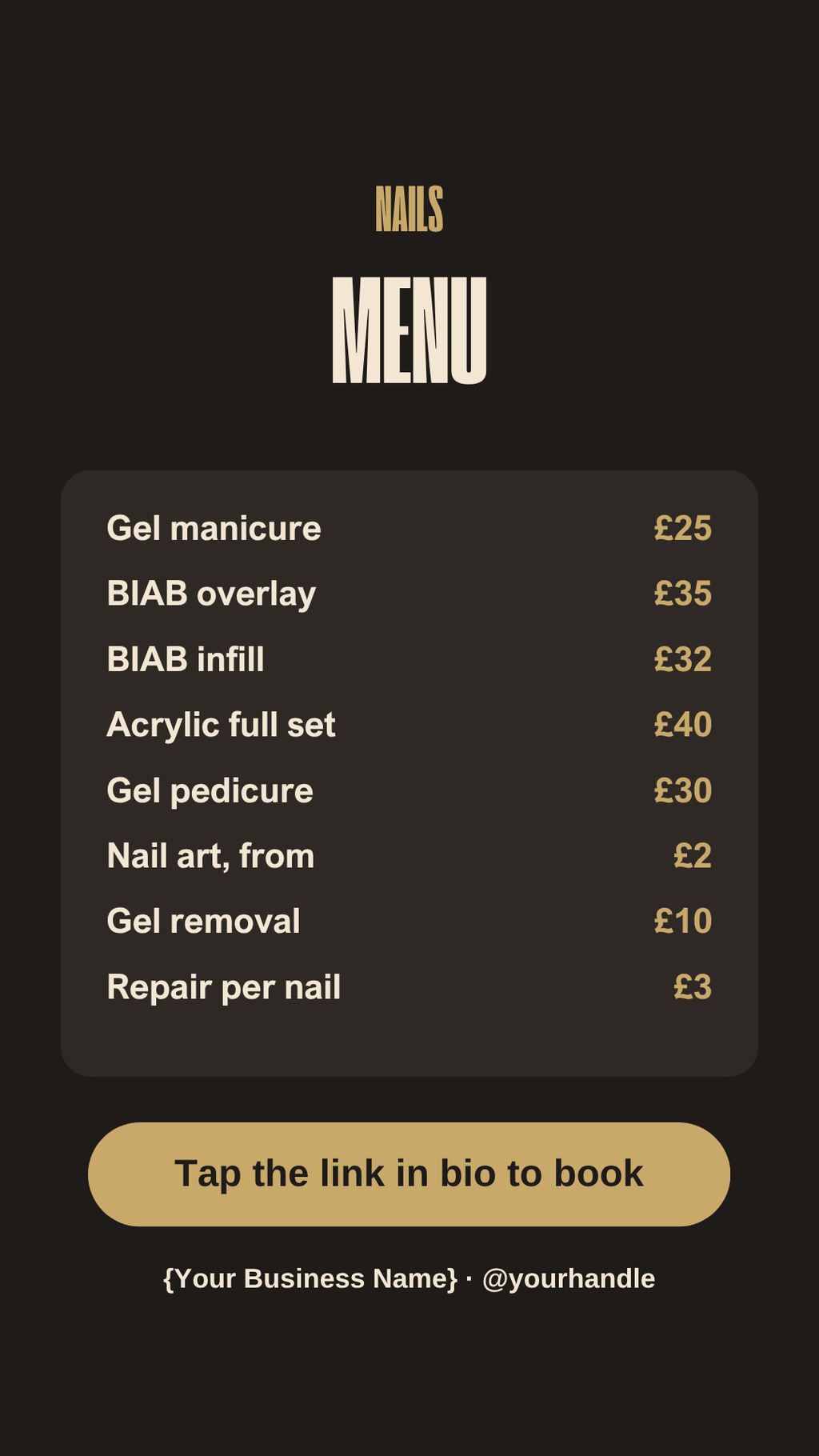 Nail price list Instagram Story template