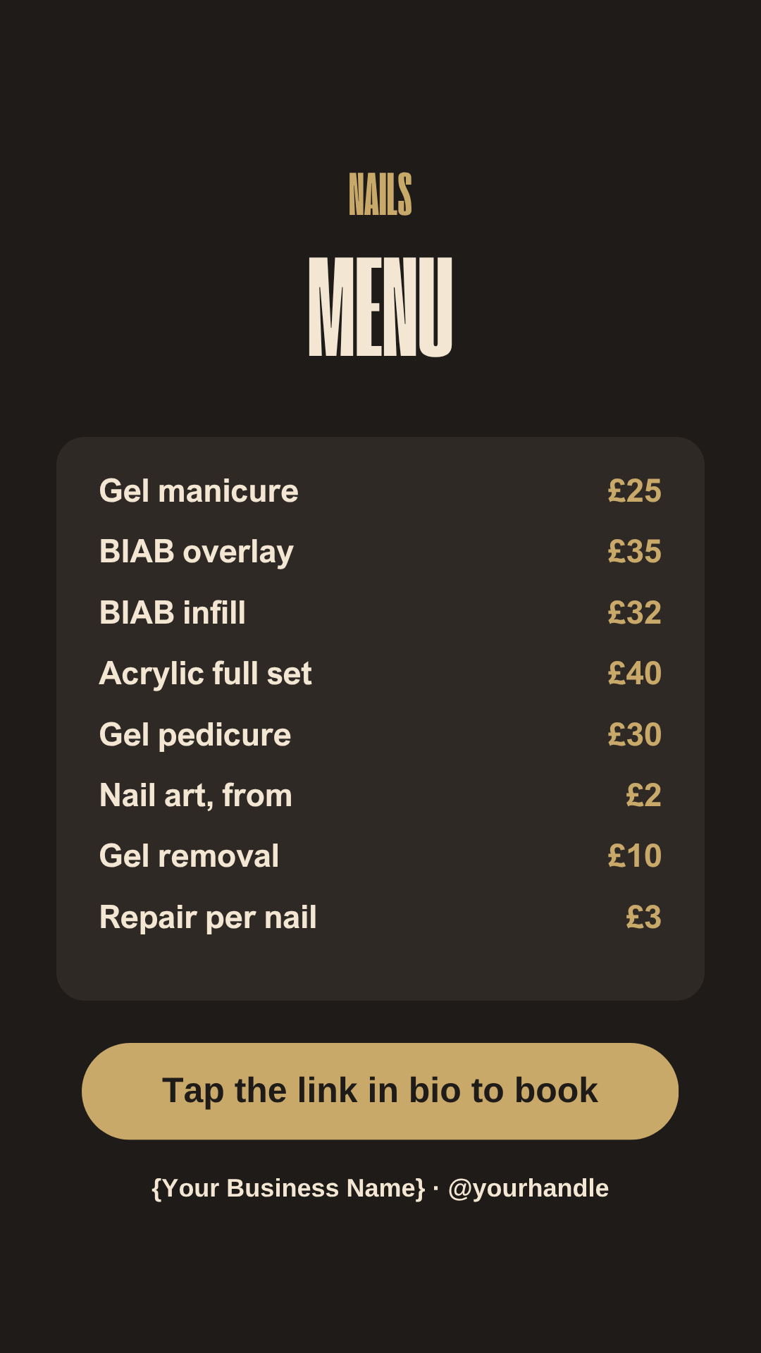 Nail price list Instagram Story template