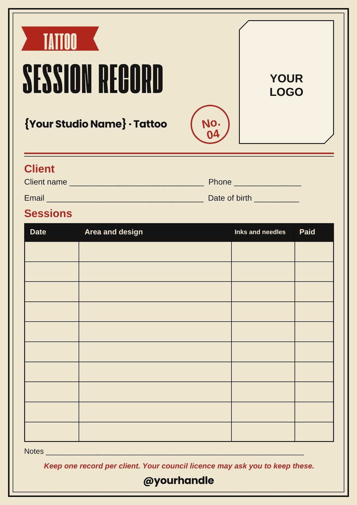 Tattoo Artist Client Forms