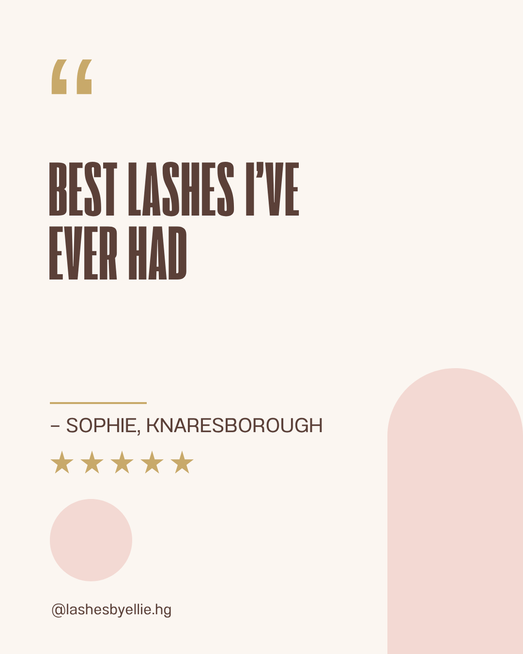 Lash & Brow template filled in: five-star client review post