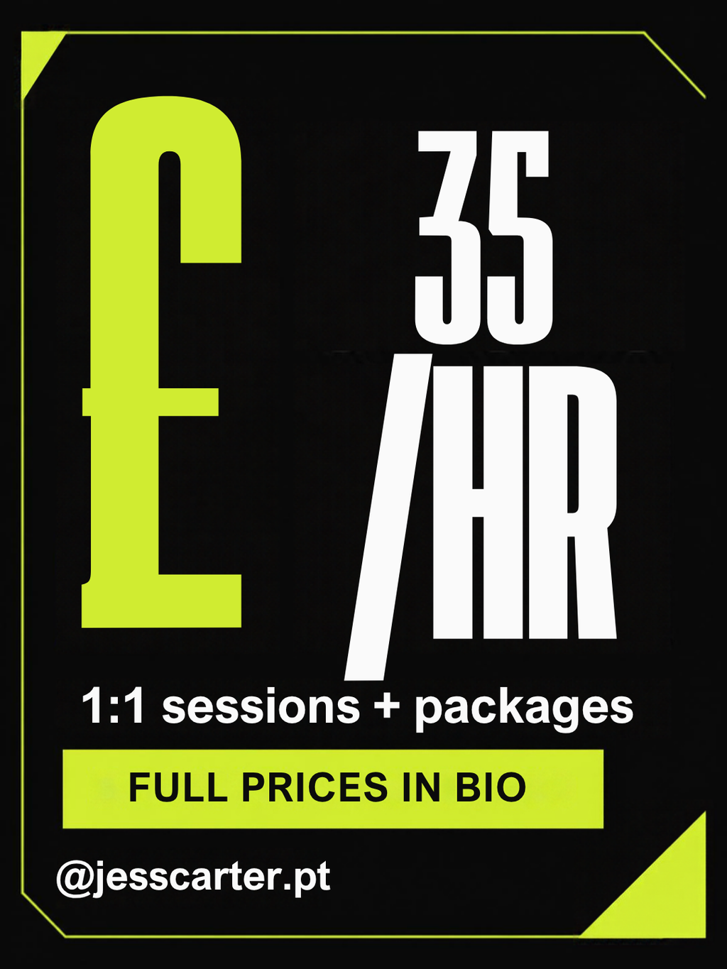 Example pricing post: sessions from 35 pounds per hour