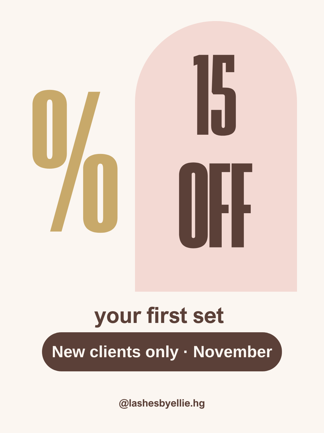 Lash & Brow template filled in: 15% off your first set offer post