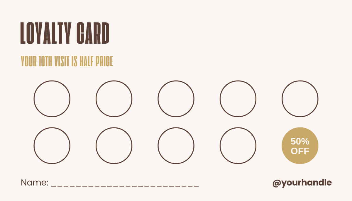 Lash and brow loyalty card template, stamp side