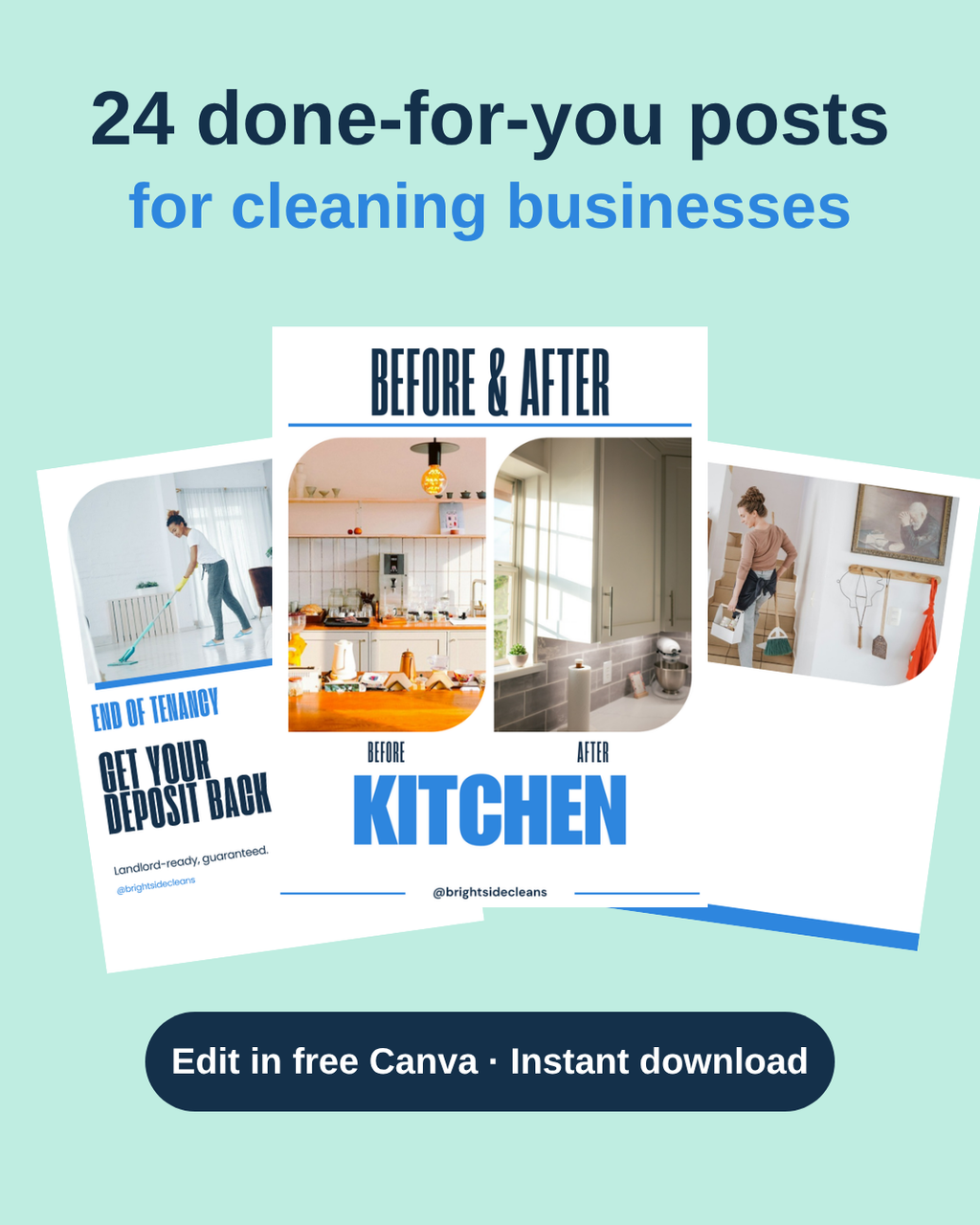 Full Kit: Cleaning Business pack, 24 done-for-you posts shown filled in