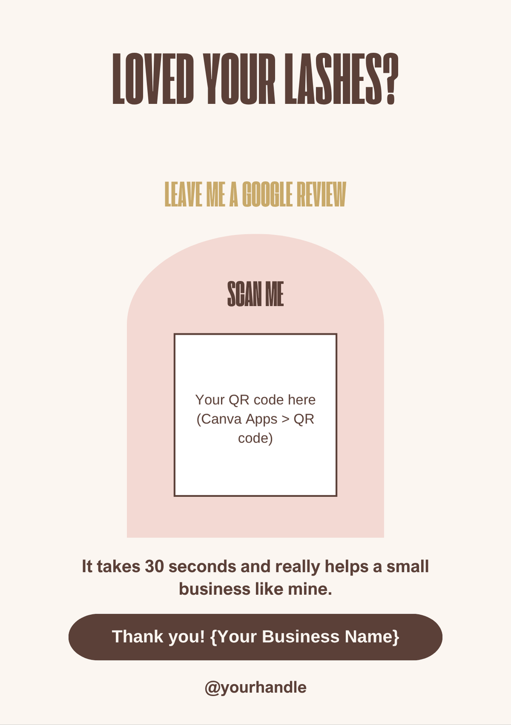Google review QR card template for lash techs, A6