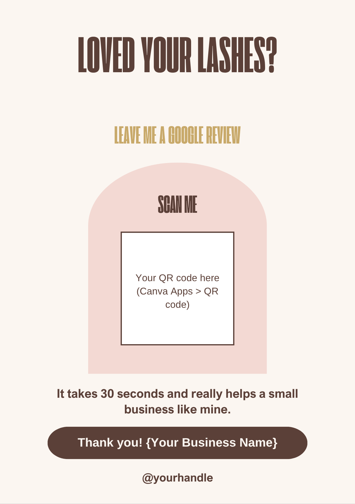 Google review QR card template for lash techs, A6