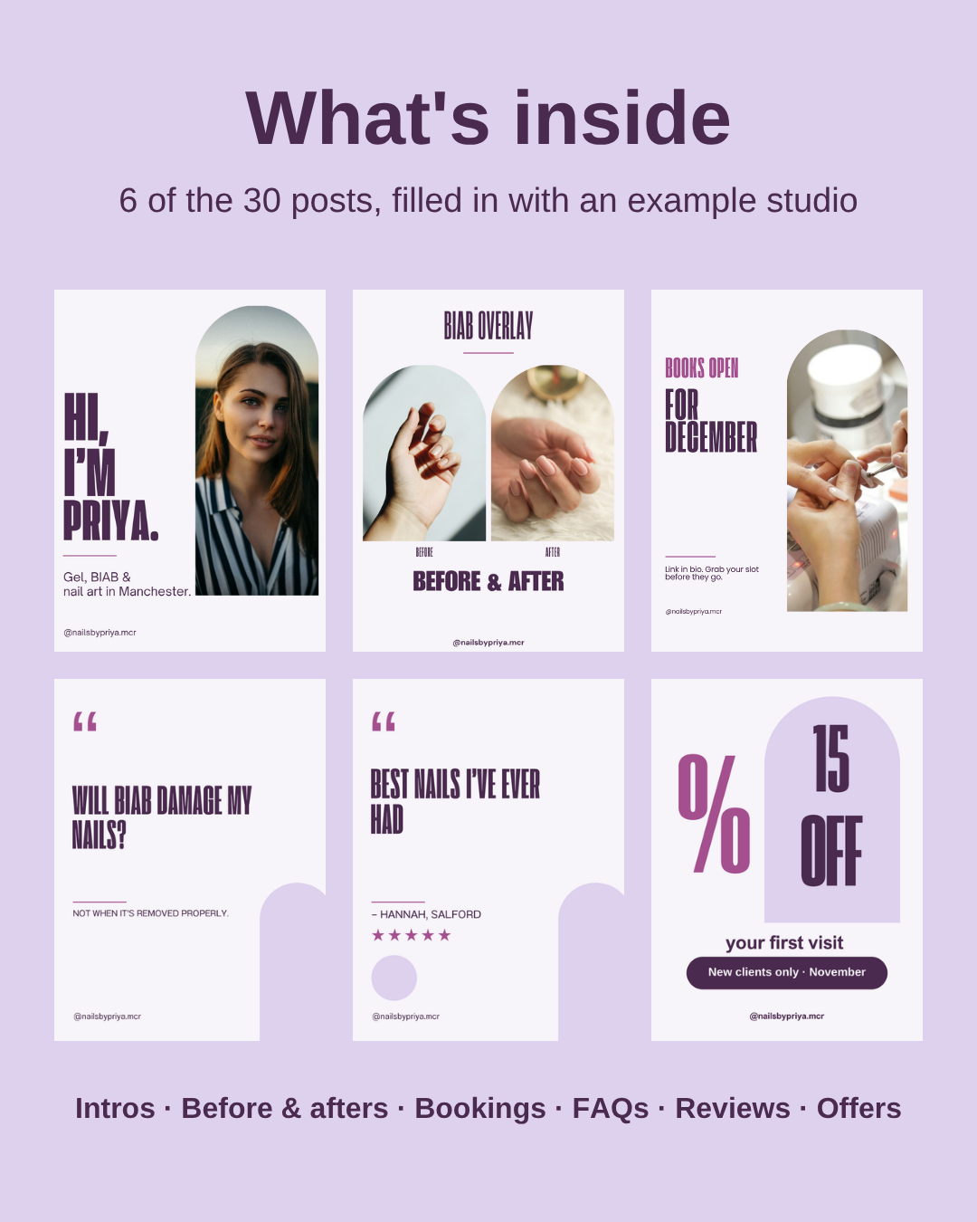 What's inside the Nail Tech Pack: 6 of the 30 posts
