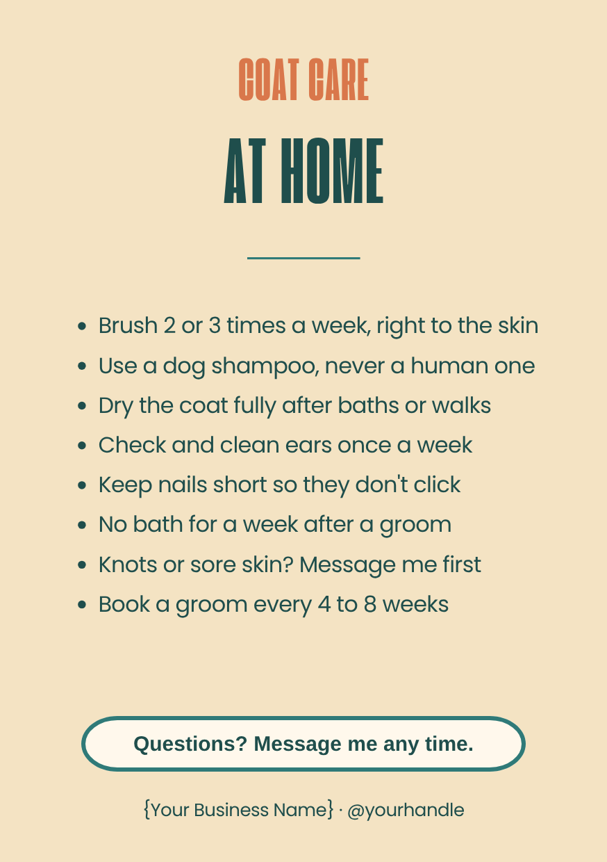 Dog coat care card template
