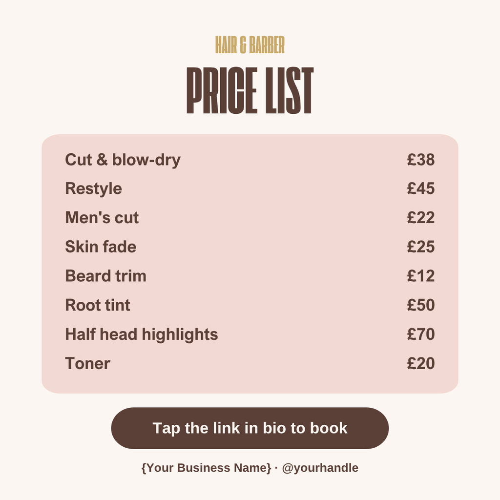 Hair and barber square price menu image template
