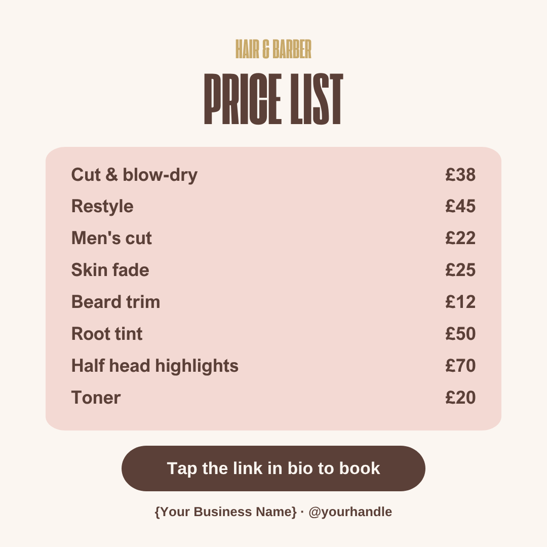 Hair and barber square price menu image template